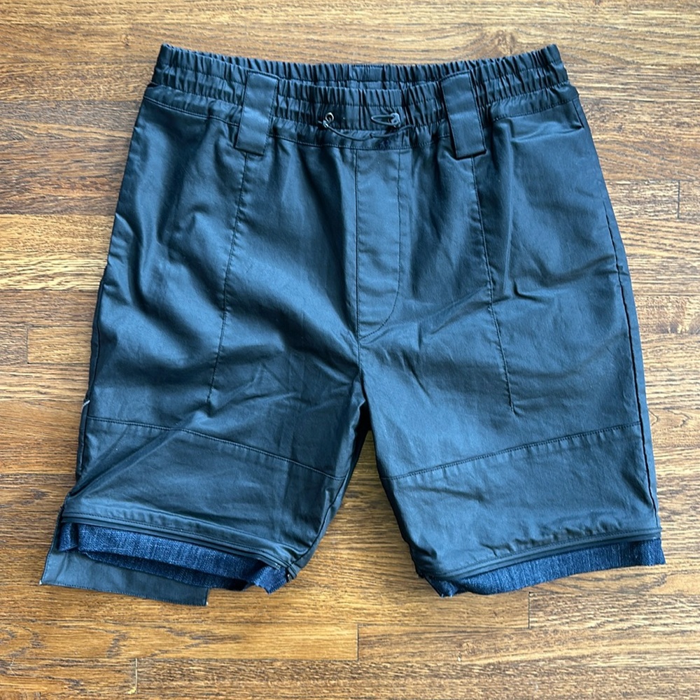 Men’s True Religion Black Coated Polyester Shorts with Denim Trim